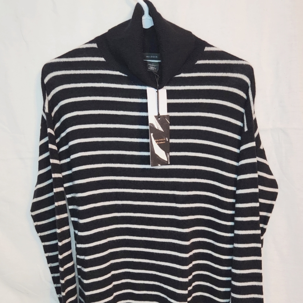 Halogen Josephine Cashmere Turtleneck Sweater Size XS color Blk/Ivory